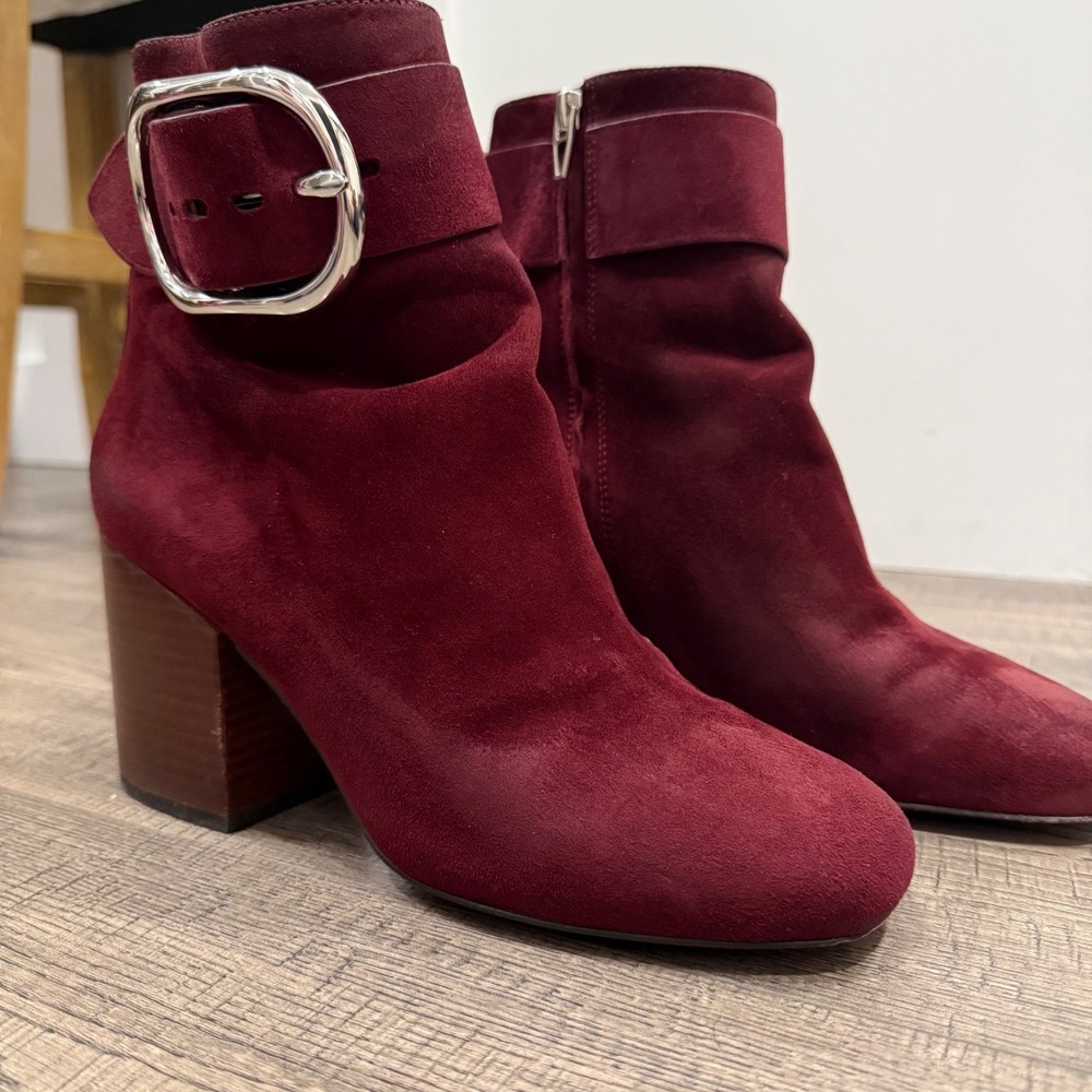 Alexander Wang Burgundy Suede Buckle Ankle Boots Block Heel Size 40 US size 9.5